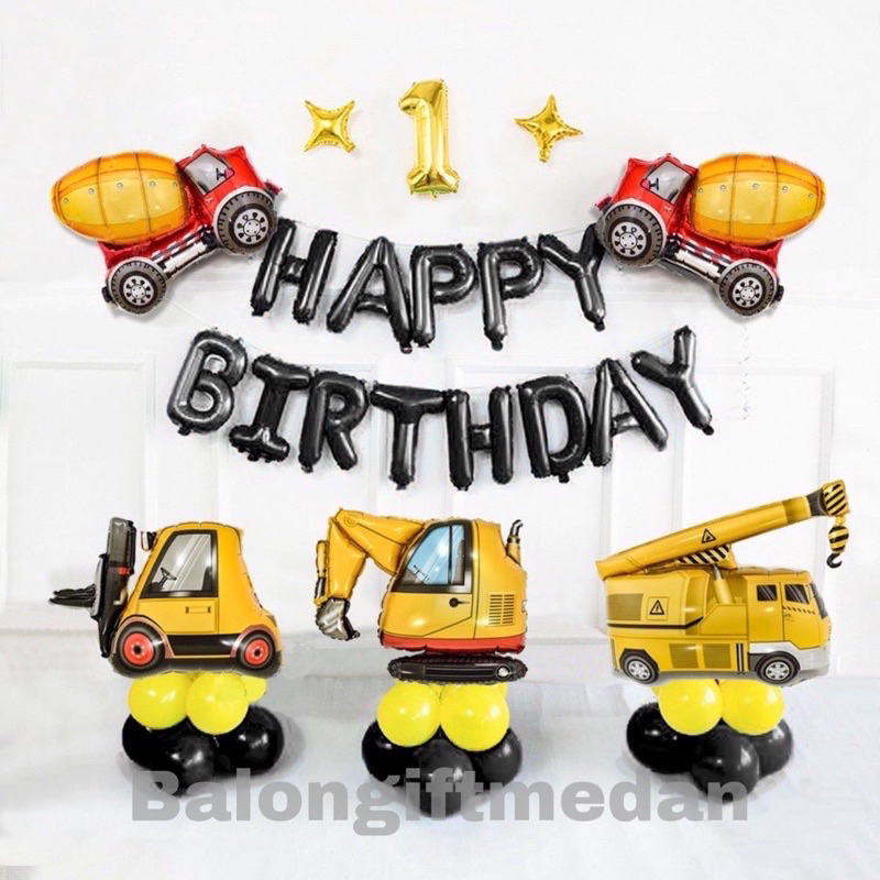 PAKET DEKOR ULANG TAHUN MOBIL EXCAVATOR ANAK COWOK