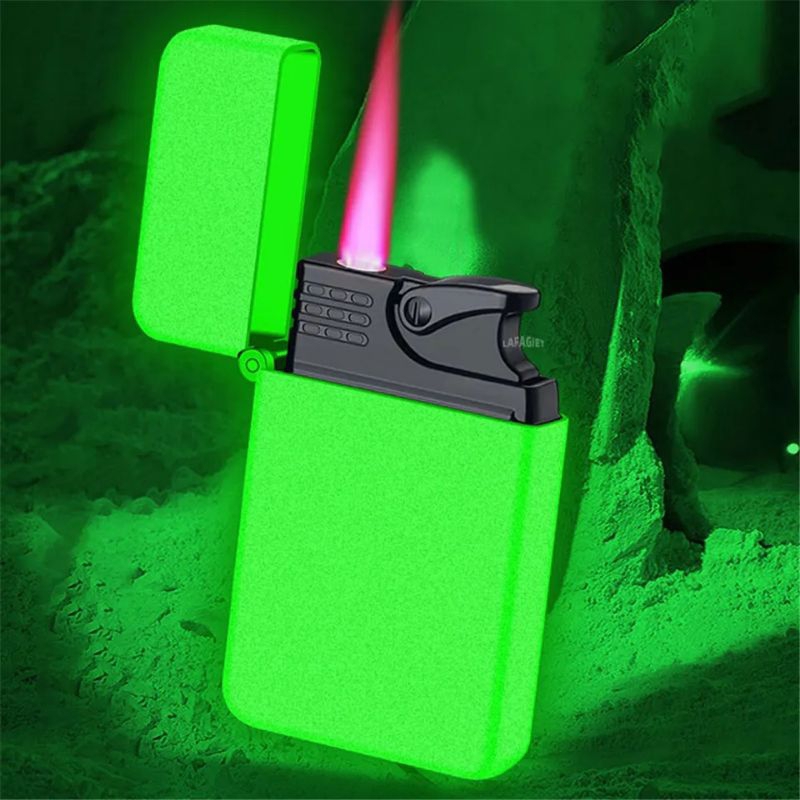 Metal Jet Red Flame Lighter Luminous Cigar Lighter Refillable Butane Adjustable Flame Portable Windp