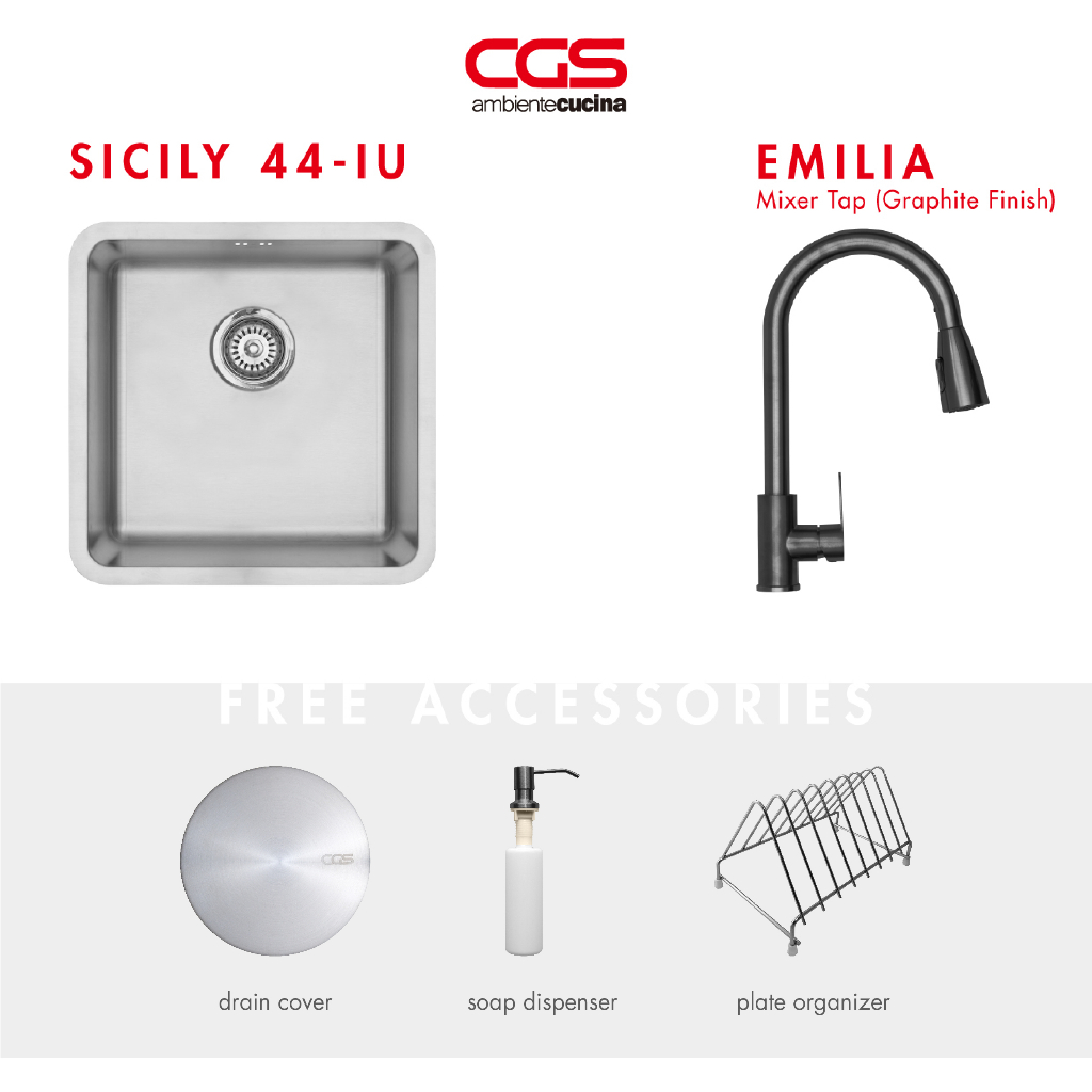 Paket Promo: CGS Sicily 44 Kitchen Sink + CGS Emilia Mixer Taps