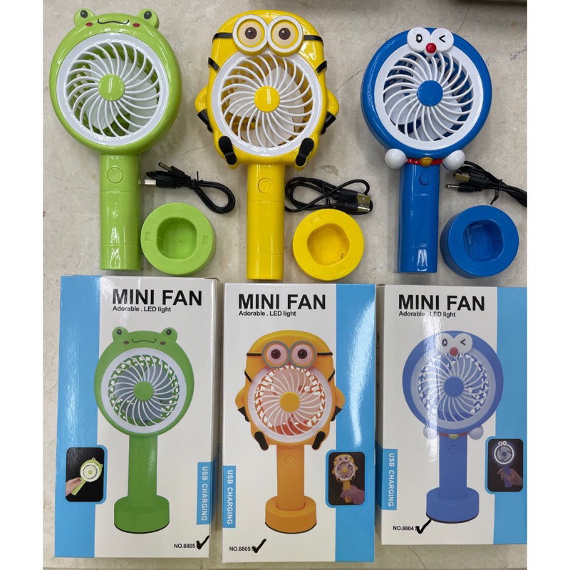 Kipas angin led minion portable mini fan kipas motif lampu