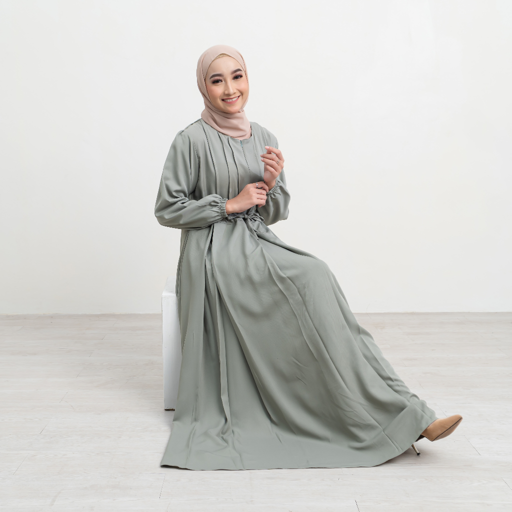 Gamis Melia Dress Menyusui Polos Lengan Panjang Wudhu Frienndly Baju Homey Dress OOTD Casual Daily-3