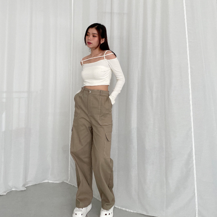 (wearflana) Ryu Cargo Pants / Celana Cargo / HIghwaist Pants / Celana Kulot Wanita / Celana Kerja
