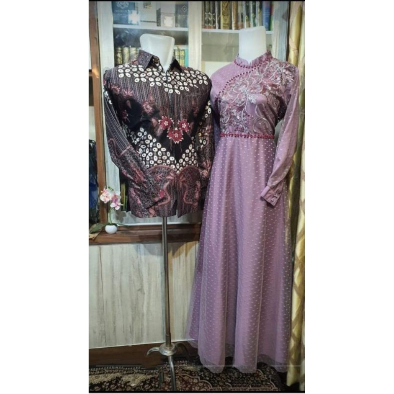 GAMIS BRUKAT PESTA LILAC/MARUN
