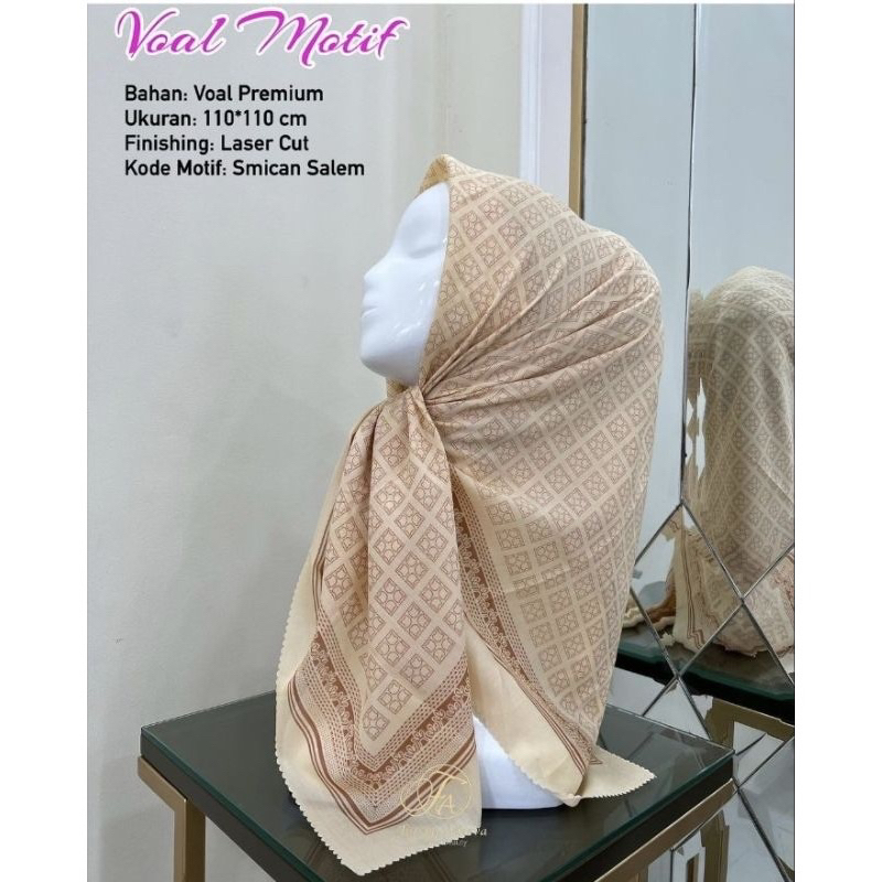 Hijab Segi Empat Voal Motif Smican Warna Cream Jilbab Terbaru