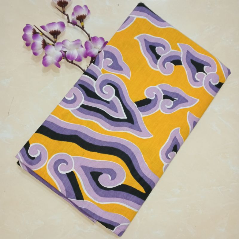 batik.cirebon | Katun PREMIUM | Kain Batik Mega Mendung Kuning Ungu