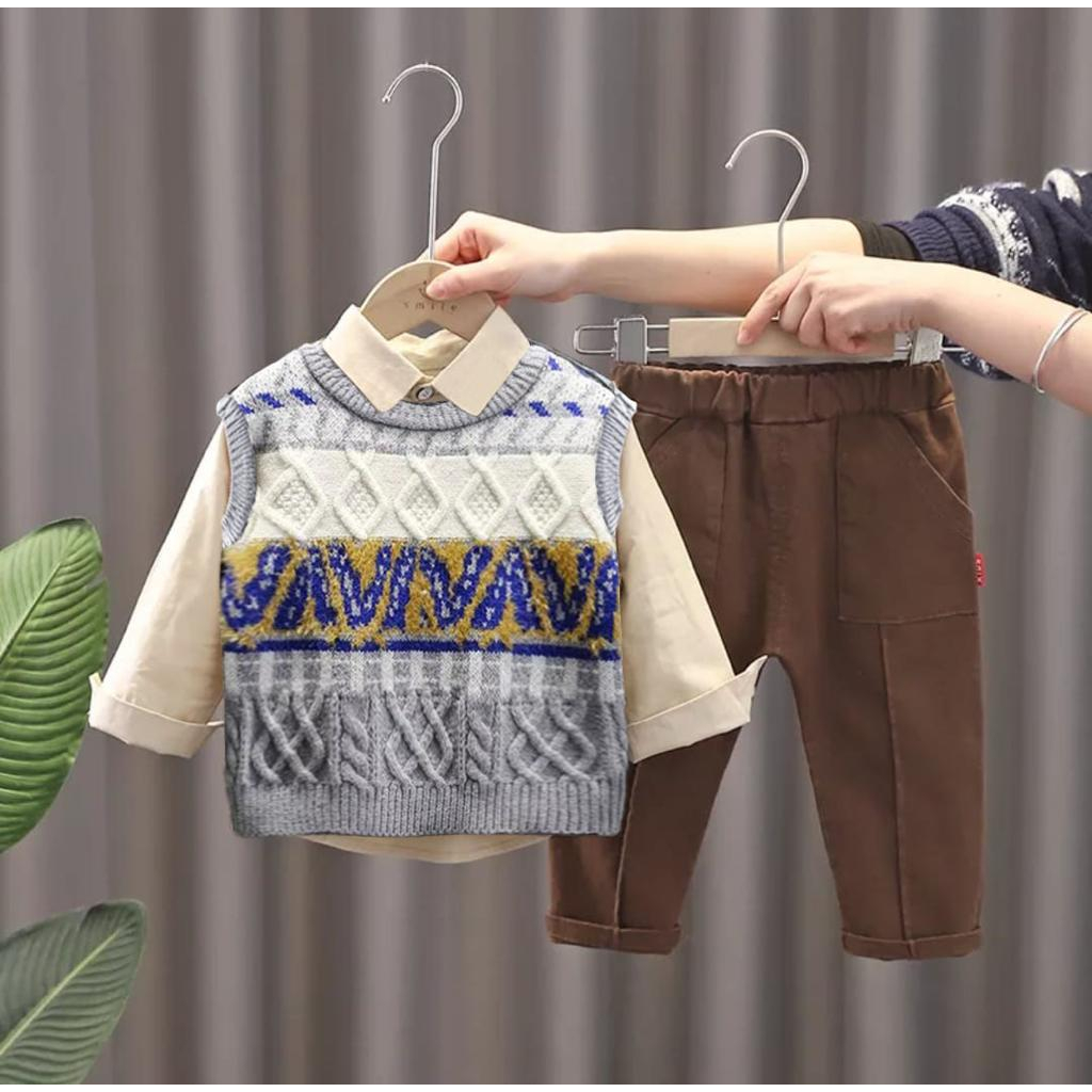 PROMO SETELAN PREMIUM ANAK ROMPI RAJUT 3IN1 ANAK LAKI LAKI DAN PEREMPUAN 1-5 TAHUN