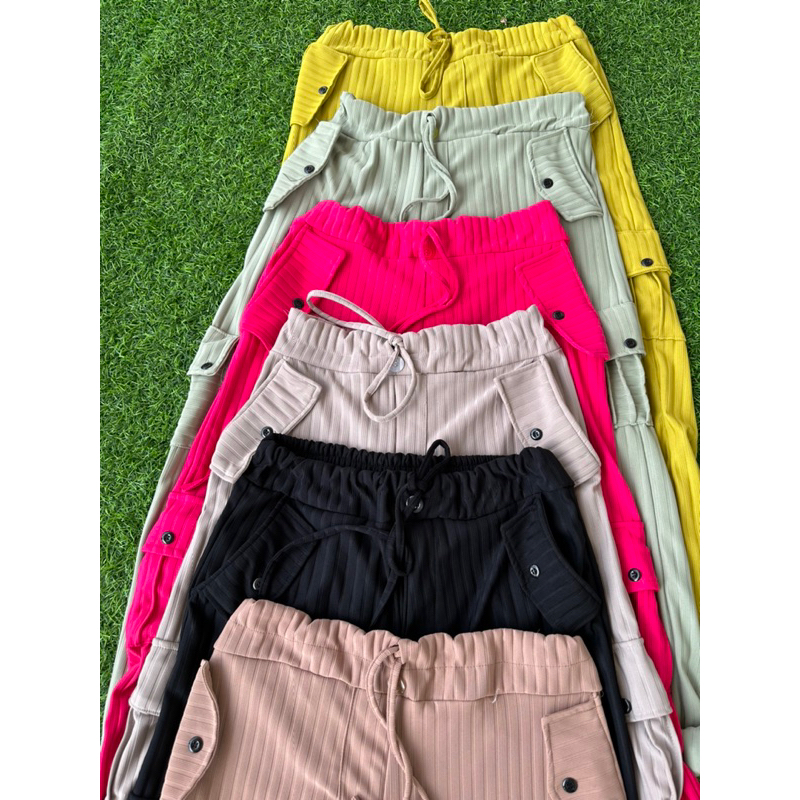 celana cargo knit kulot wanita saku cargo celana kulot bahan knit