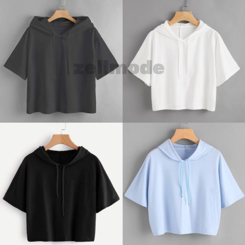 HOODIE CROP LENGAN PENDEK WANITA JUMBO BIGSIZE