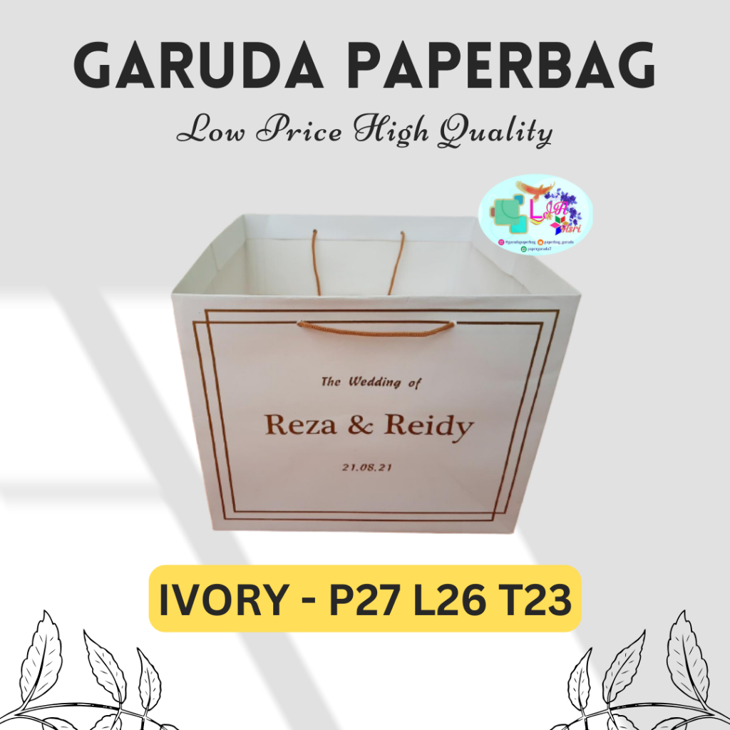

Paperbag Wedding, Paperbag Kotak Nasi Murah Size 27x26x23 Kertas Ivory Putih Free Design