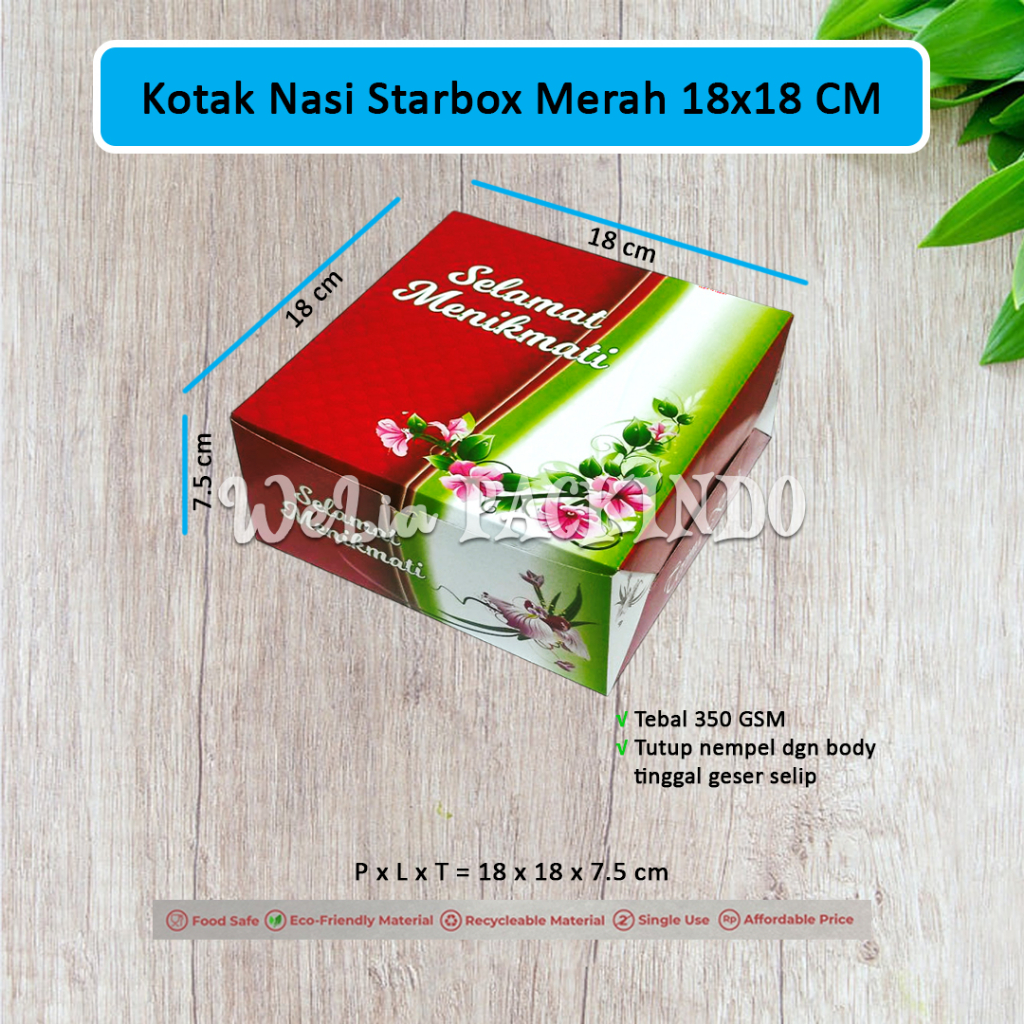 [1 PCS] Kotak Nasi 18x18 Motif Starbox Merah / Catering Box Nasi / Kotak Kue / Dus Makanan Model GS