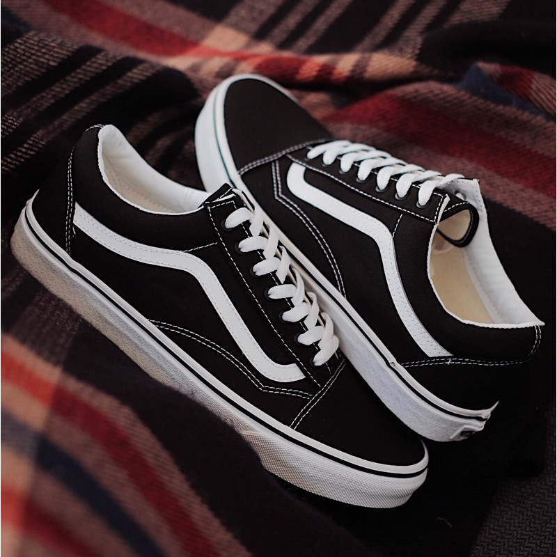 Sepatu Vans Old Skool Full Canvas Black True White 100% ORIGINAL RESMI