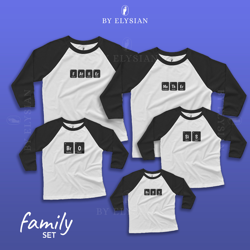 Kaos Raglan Family Set Hitam-Putih Periodic By Elysian