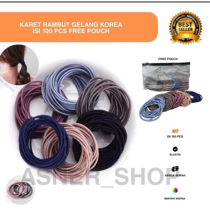 IKAT RAMBUT GELANG KOREA ISI 100PCS FREE POUCH
