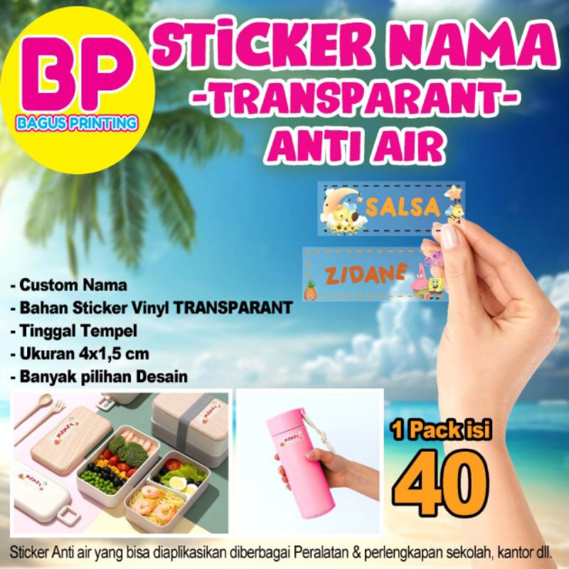 

Isi 40Pcs Sticker Nama Transparant Bening Anti Air Buku Pelajaran Sekolah Botol Minum Alat Tulis