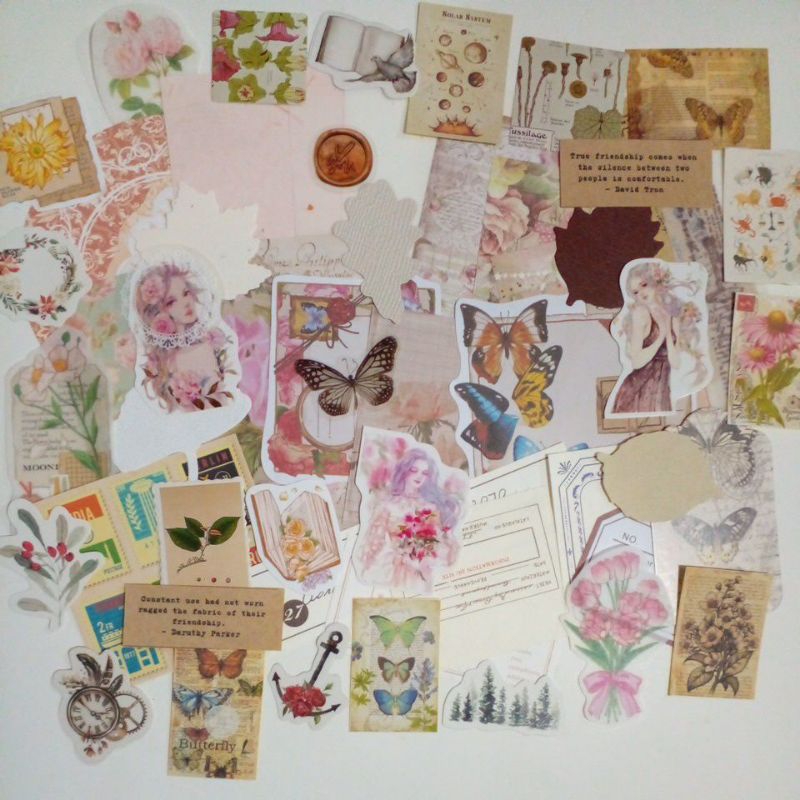 

(Kindly) 56 pcs+ Ephemera Beauty - Journal Kit Vintage - Journal Kit Aesthetic - Scrapbook Kit Mini