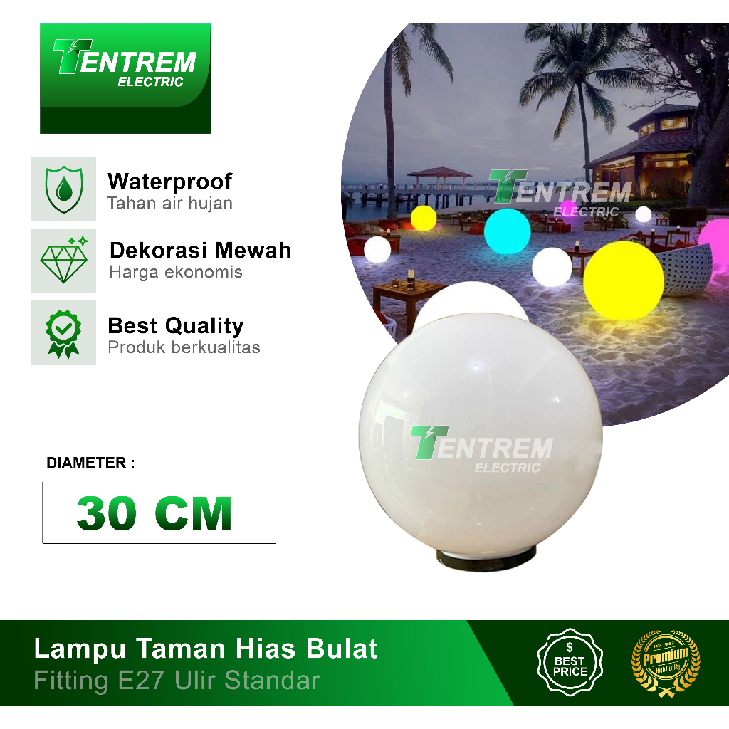 Lampu Taman Bulat Outdoor Waterproof Dekorasi Rumah Cafe 30 CM 30CM