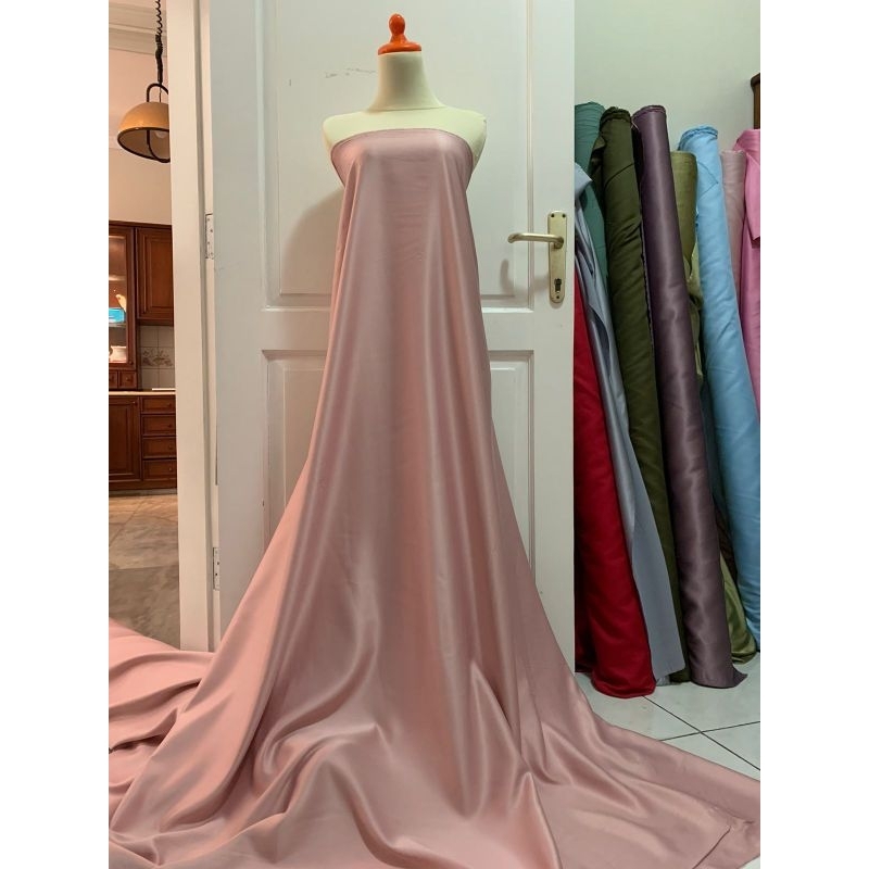 Kain Satin Velvet Premium Warna Rose Gold Pink Bahan Seragaman Bahan Furing