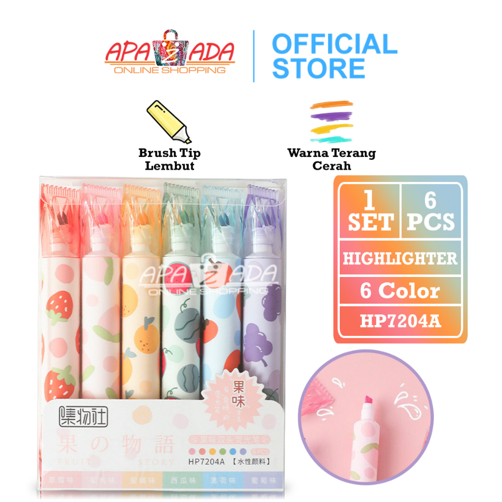 

Apazada Stabilo 2 Sisi 6 Warna Terang [1 Set - 6 Pcs Stabilo] / Highlighter Twinpen Fruit HP7402A