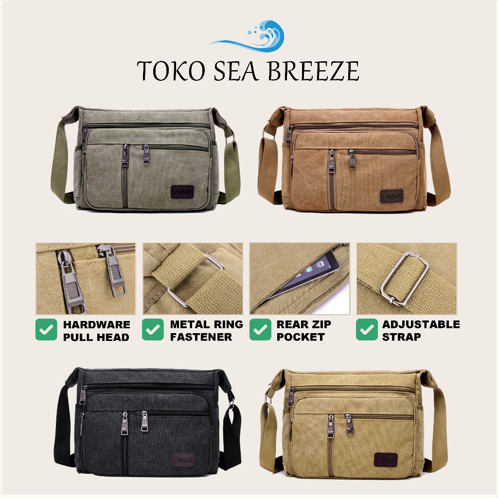 Ready COD Tas Kanvas Pria Tas Bahu Pria Tas Selempang Pria Tas Selempang Berkapasitas Besar Versi