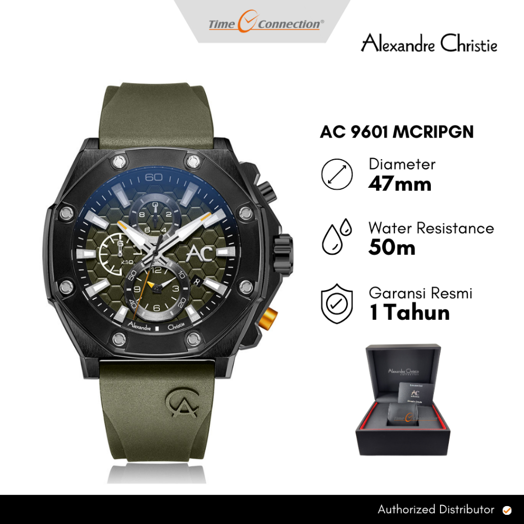 Alexandre Christie AC 9601 MCRIPGN Hijau Original / Jam Tangan Pria Analog Rubber AC Collection