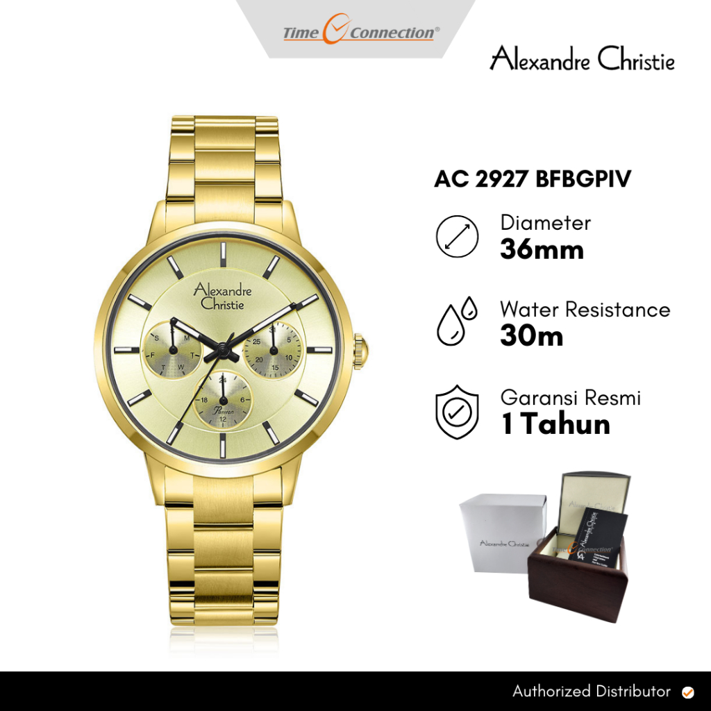Alexandre Christie AC 2927 BFBGPIV Gold Original / Jam Tangan Wanita Rantai Stainless Steel BF