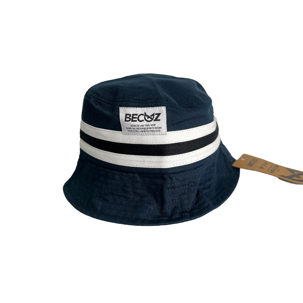 BECUZ Apparel Topi Bucket Hat Stripe - Biru Navy