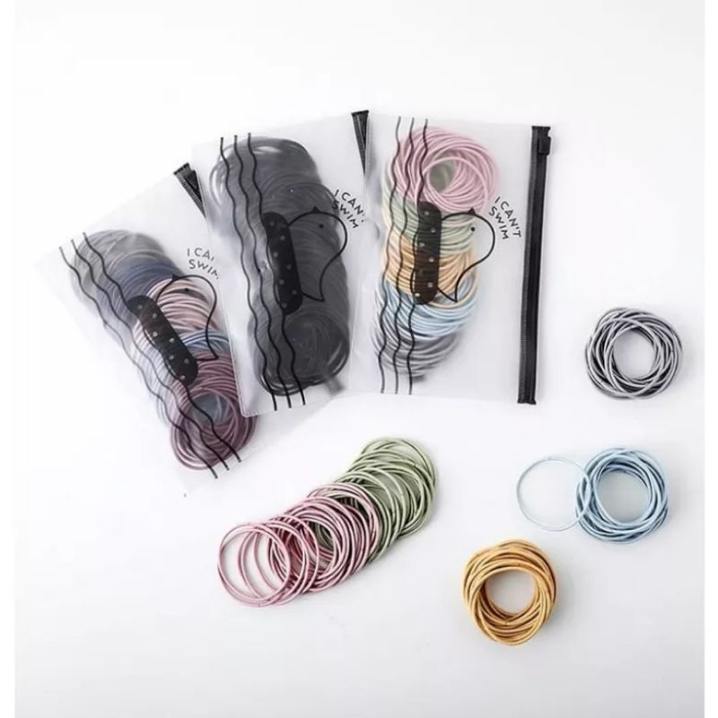 100pcs - Ikat Rambut Polos Free Pouch