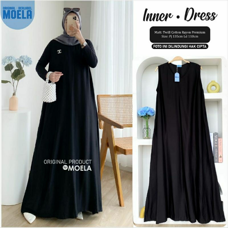INNER DRESS HITAM POLOS RAYON PREMIUM BERLABEL MOELA