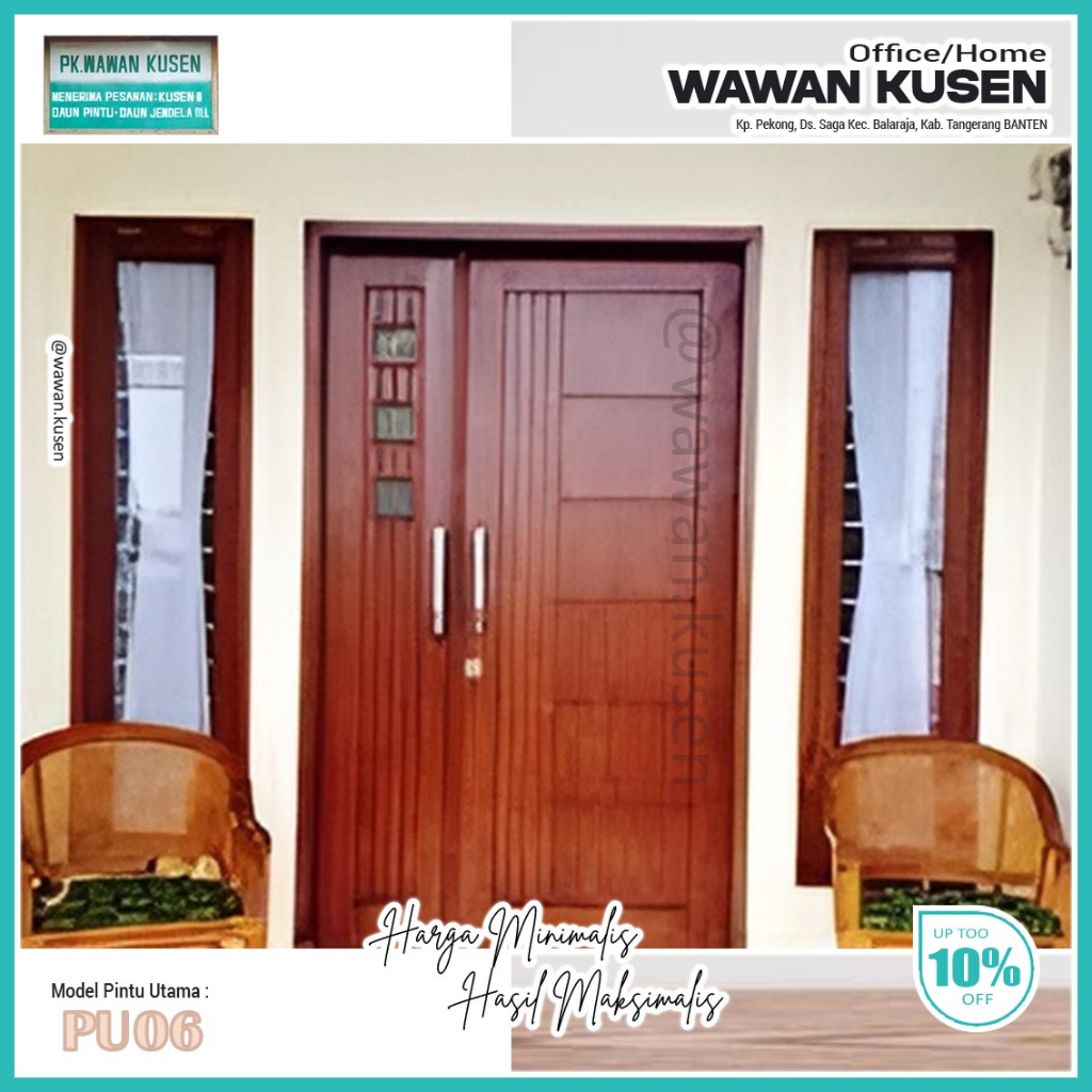 PINTU UTAMA KAYU MAHONI SOLID PREMIUM PINTU DEPAN KUSEN PINTU DAUN PINTU  / Model PU06