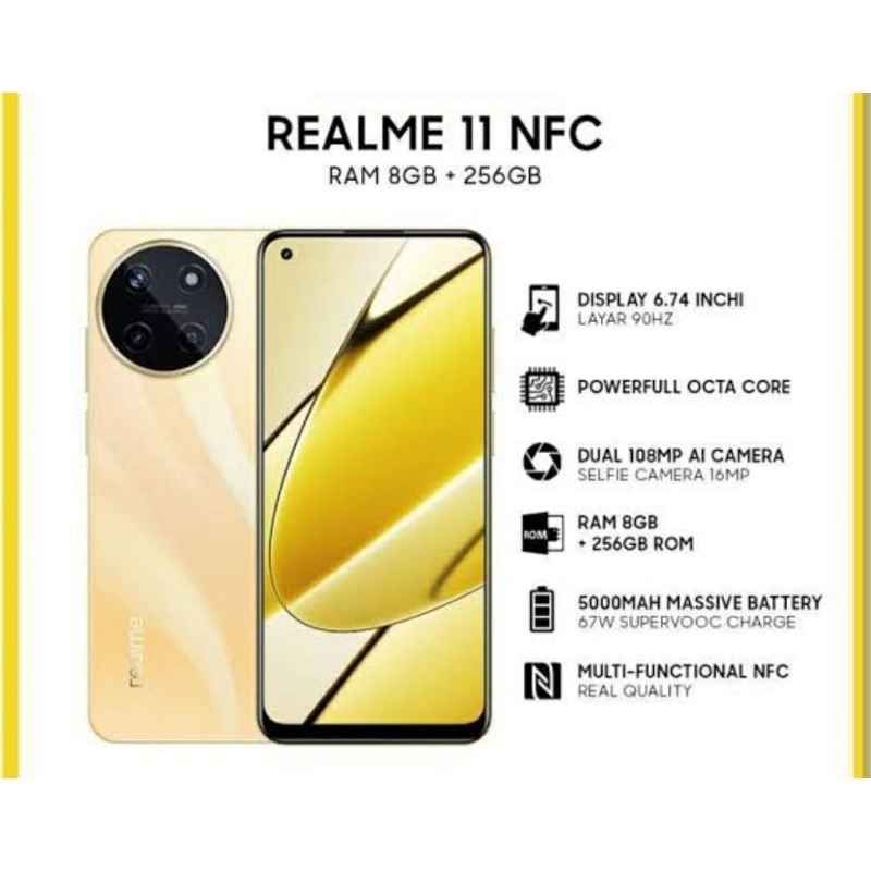 REALME 11 NFC 108MP CAMERA RAM 8/256 FREE REALME BUDS T100 GARANSI RESMI