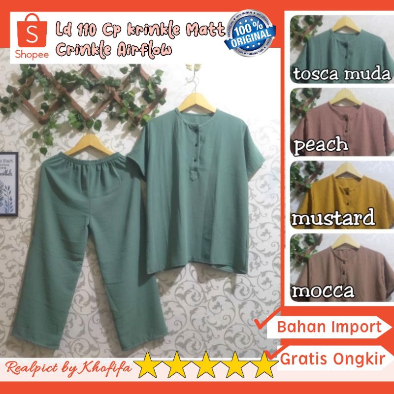 Ld 110 setcel pendek crinkle airflow/setelan crinkle pendek/setcel daily / One Set Crinkle ld 110 le