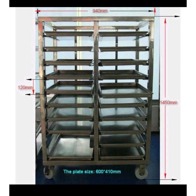 Rak troly bakery 20 susun / Trolley tray / Rak pendingin kue / Trolley Bakery / Rak roti 20 susun / 