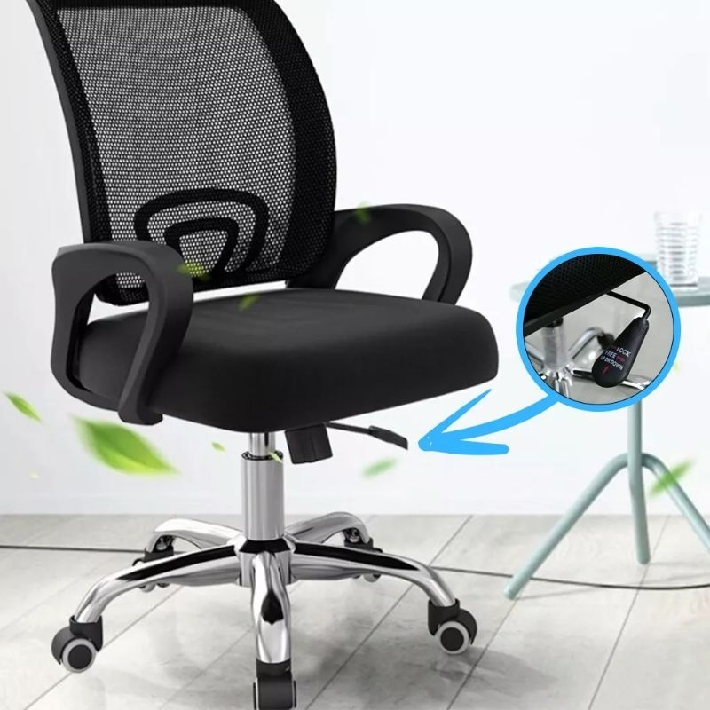 Kursi Kantor Office Staf Jaring Hidrolik & Putar Kaki Besi Chrome Kursi Kasir Toko Manager