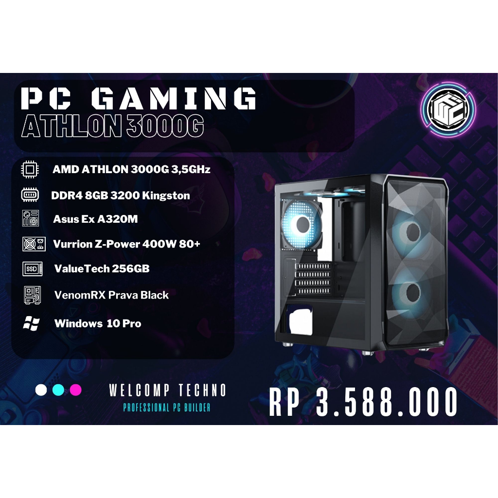 Komputer PC Gaming Athlon 3000G / 8GB / 256GB Sata / Venomrx Prava Black