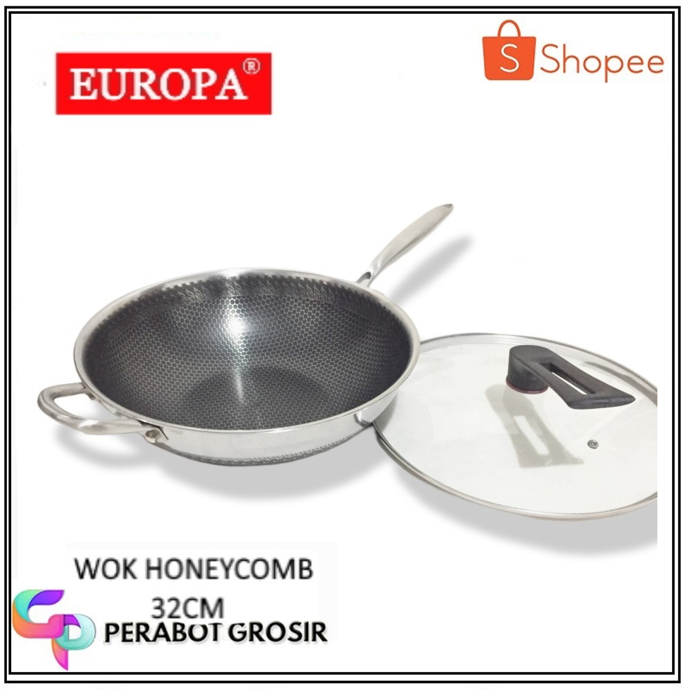 EUROPA WOK HONEYCOMB NON STICK 32 CM STAINLESS STEEL PANCI WOK