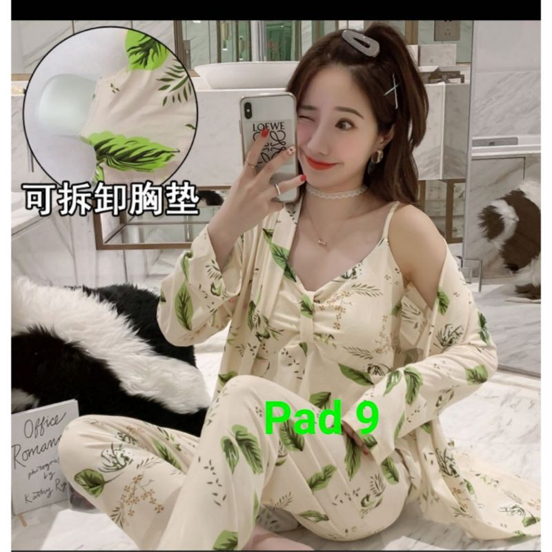 Kimono set PP flower baju tidur bahan spandek