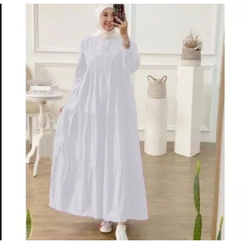 Gamis putih simple dan elegan KIRANIA DRESS murah kekinian dress korean style