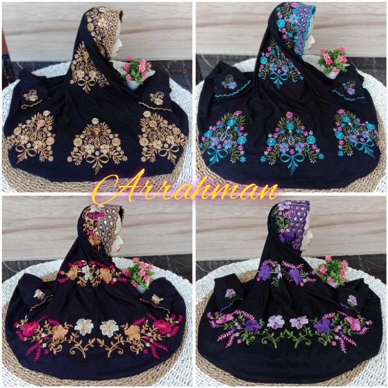 MUKENA TERUSAN DEWASA KAIN HITAM BORDIR CANTIK