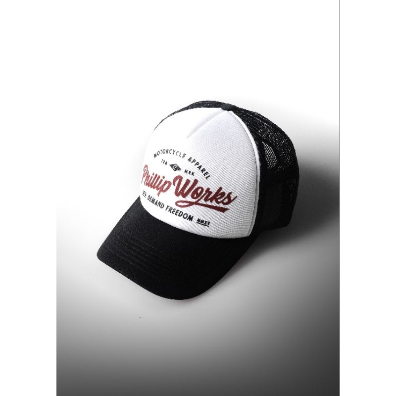 STHIRA | TOPI  PHILLIP WORKS PETROL TRUCKER BLACK | TOPI JARING | TRUCKER HAT | TOPI DISTRO