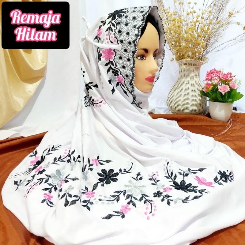 MUKENA TERUSAN REMAJA SANTRI PUTRI WARNA PUTIH MUKENAH LAJURAN POLINO BUNGA MELATI
