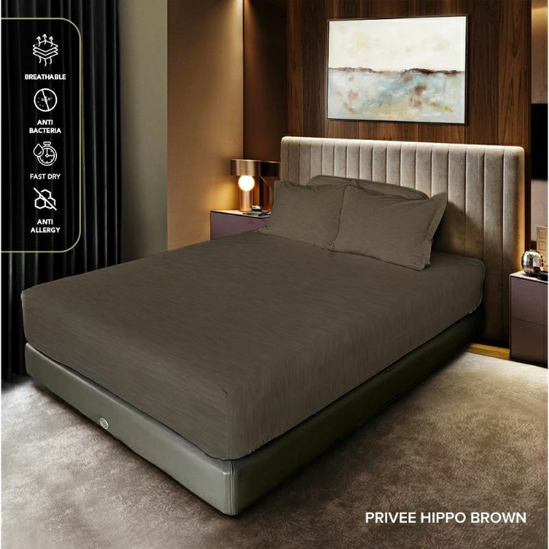 King Rabbit Sprei Single & Sarung Bantal Guling Motif Hippo Brown