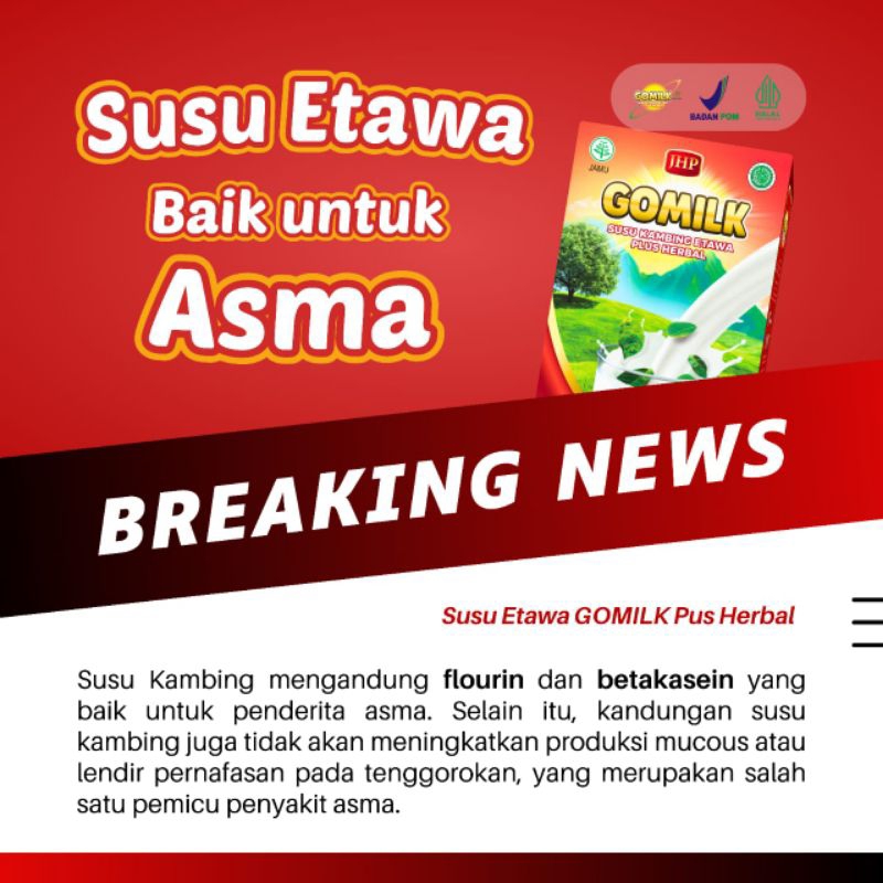 

GOMILK Susu Kambing Etawa Plus Herbal Mengobati Asma, Asam Lambung, Kolesterol