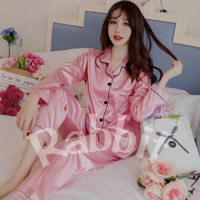 Set Piyama Satin Lengan Panjang Celana Panjang Wanita Ukuran L hingga 5L