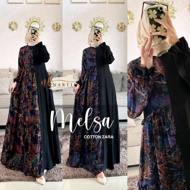 Dres gamis MELSA maxy bahan cotton Zara sangat nyaman adem untuk harian original NABTIK