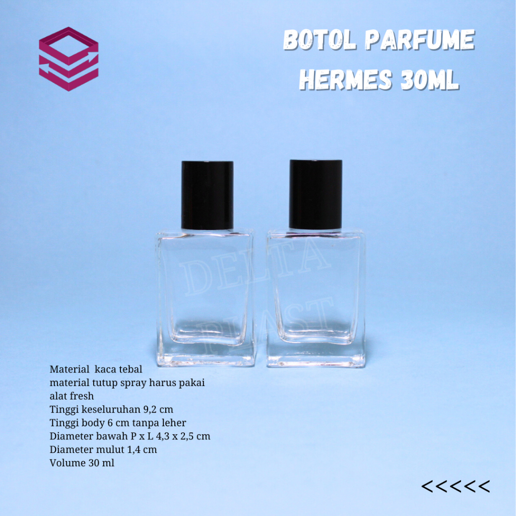 Botol kosong parfum hermes 30ml Tutup Hitam/ Botol kaca parfum 30ml
