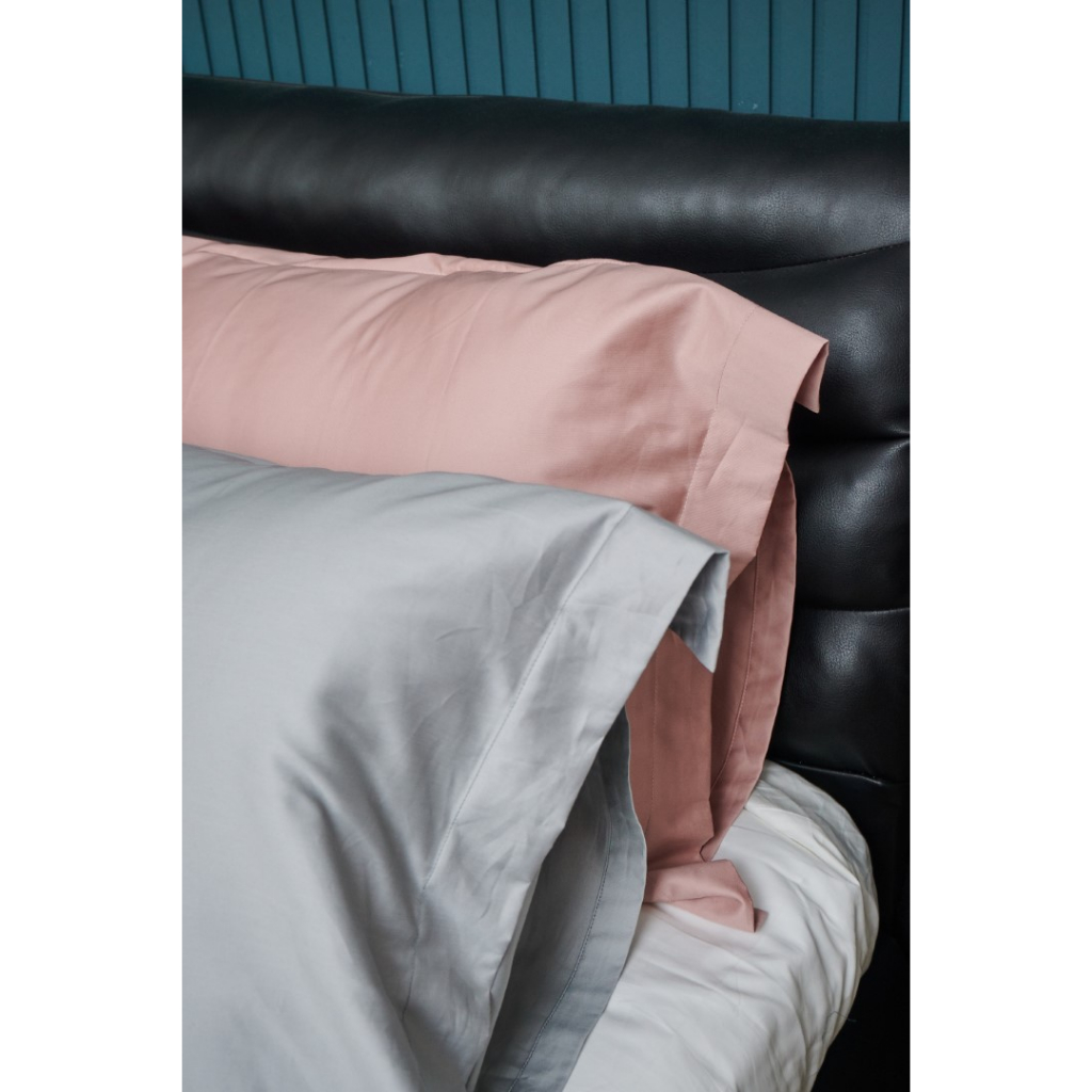 SLEEP PROJECT Quilt Cover Set ALUNA Premium Cotton Plain Kombinasi 3 Warna Dusty Pink, White, Dark Grey