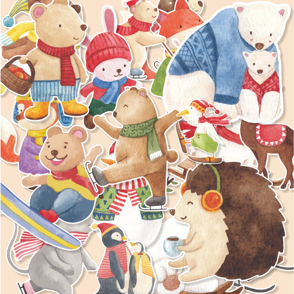 

WINTER ANIMAL -watercolor/random stiker satuan/stiker kartun lucu/random/murah/stiker satuan/murah/animal lucu