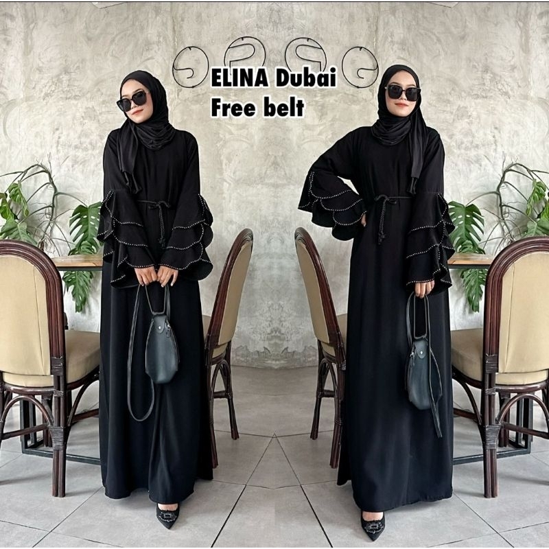 Abaya Gamis Hitam ELINA Dewasa Abaya Dubai Turki Hitam Muslim Fashion Wanita