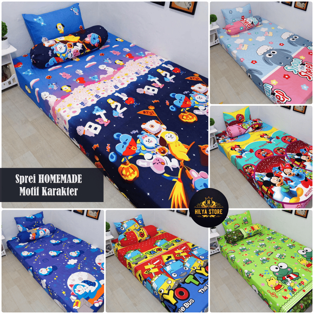 Sprei Homemade Motif Binatang Lucu Murah, Ukuran 160x200 dan 180x200 | DORAEMON TAYO HEWAN BINATANG 