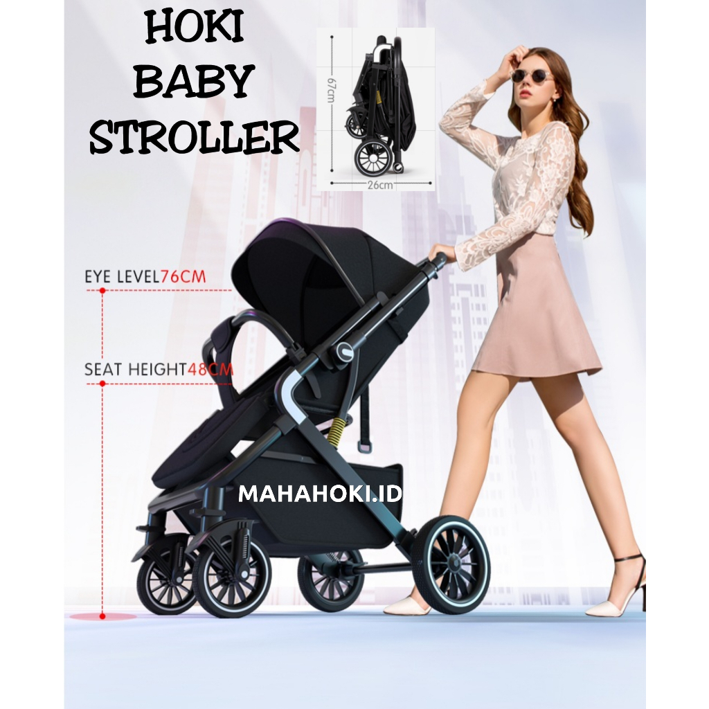 BABY STROLLER HOKI CABIN SIZE KOPER-KERETA DORONG ANAK BAYI RECLINE 2 ARAH RINGAN BISA DILIPAT